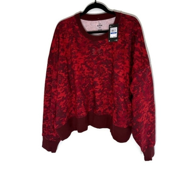 NWT Under Armour Camo Rival Fleece Crew Sweatshirt Red- size women's XL - Picture 2 of 5